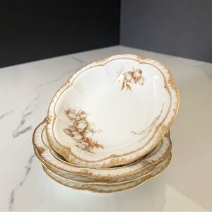 SET of 4 Dessert Bowls - 5" Brown Roses - Haviland Limoges